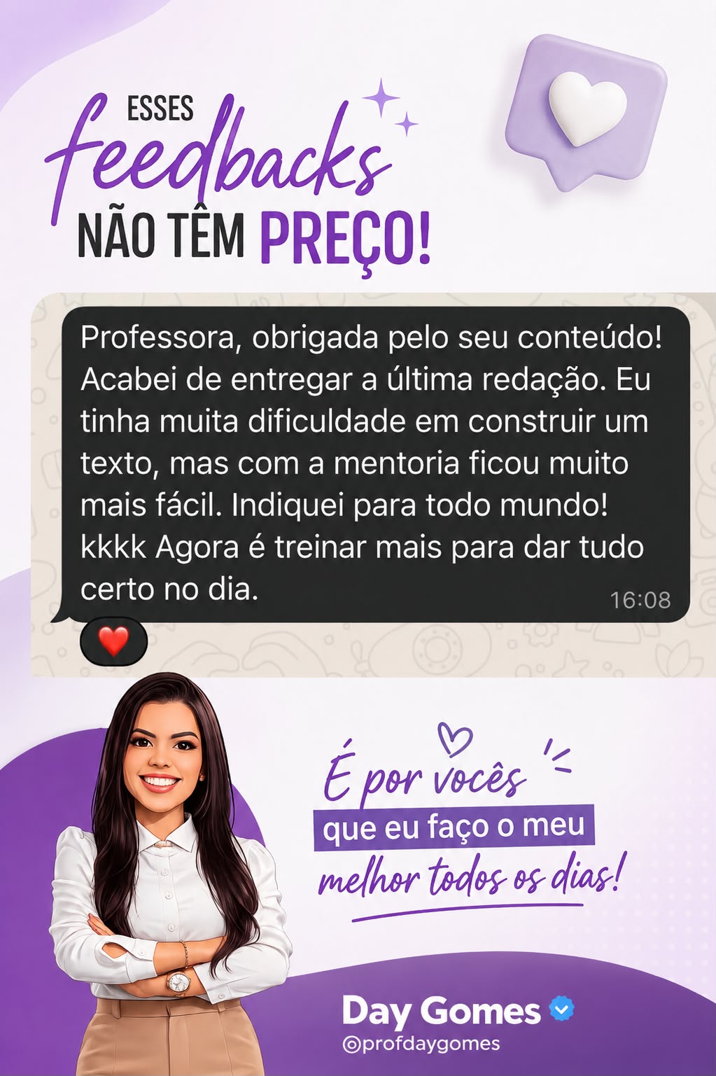 Feedback de aluna sobre a mentoria da Prof.ª Day Gomes